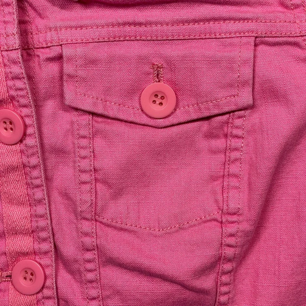 Liz Claiborne Denim Jacket Womens Small Pink Stretch Button Front‎ Trucker Coat